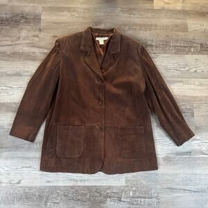 Vintage 90s Brown Suede Leather Blazer Jacket Longline 16W Minimalist Old Money